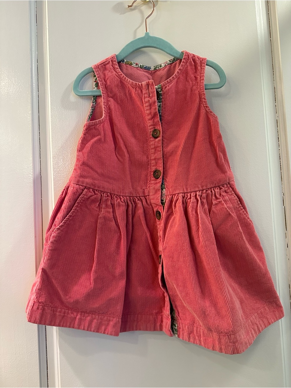 Mini boden-Girls Coral Pink Corduroy Button-Front Dress